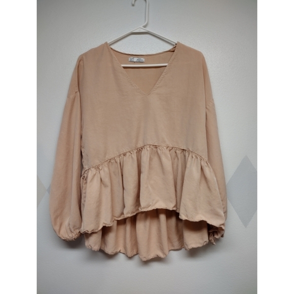 Zara trf apricot peplum long sleeve top - Picture 1 of 8